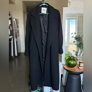 Zara Women's Belted Black Wool Trench Coat
